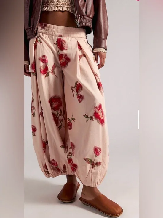 Relaxed Seaside Print Harem Pants - Blue - Picture 2 of 8